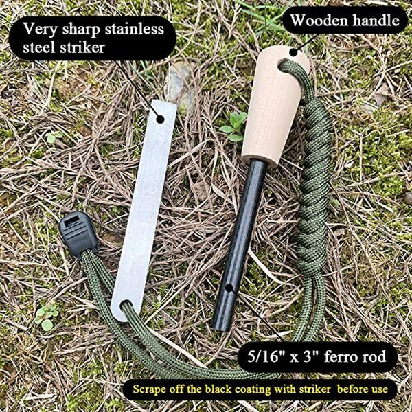 Flint and Steel Fire Starter Kit, OTXEER Ferro Rods Magnesium Fire Starter Survi