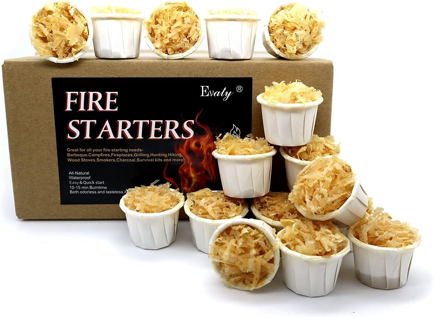 All Natural Fire Starters 60 Pcs Indoor/Outdoor Waterproof Firestarter for Fireplace, BBQ, Campfire, Charcoal, Pit, Wood & Pellet Stove (60)