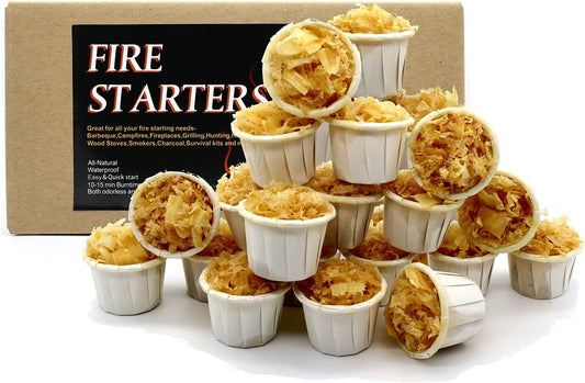 All Natural Fire Starters 60 Pcs Indoor/Outdoor Waterproof Firestarter for Fireplace, BBQ, Campfire, Charcoal, Pit, Wood & Pellet Stove (60)